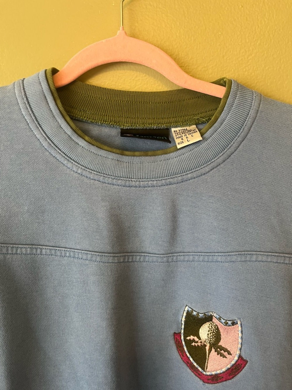 Light Blue Crewneck Sweatshirt with Shield Patch Golf